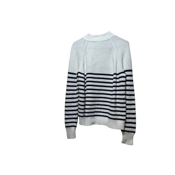 J.Crew Knit Sweater Women Medium White Blue Striped Nautical Fisherman Mock Neck - Picture 13 of 14